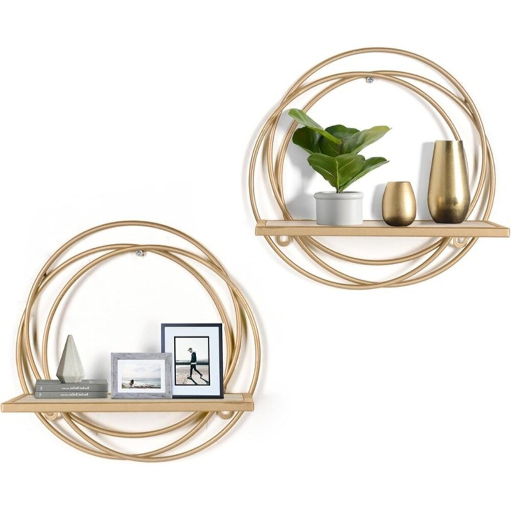 New Small Gold Floating Shelves Set of 2 Round Wall Mounted Shelves for Decor